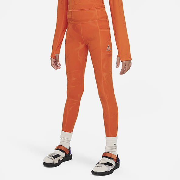 Girls Orange Lifestyle Tights Leggings. Nike